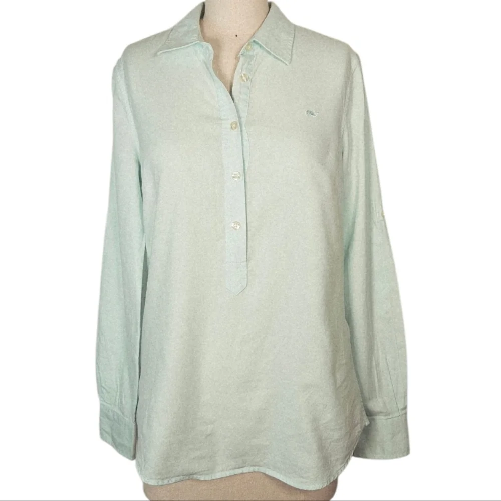 Vineyard Vines Mint Green Cotton Popover Shirt Roll Tab Sleeve Size 6